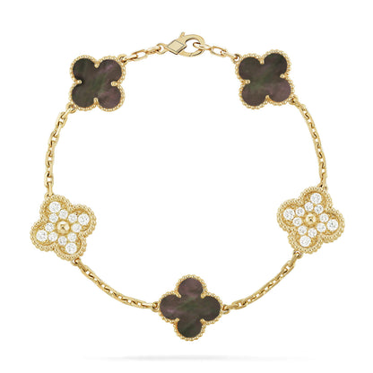 ˇGilded EraˇCLOVER 5 MOTIF GRAY MOP DIAMOND BRACELET