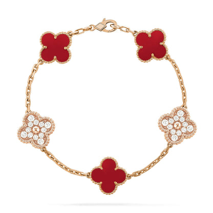 ˇGilded EraˇCLOVER 5 MOTIFS CARNELIAN DIAMOND BRACELET