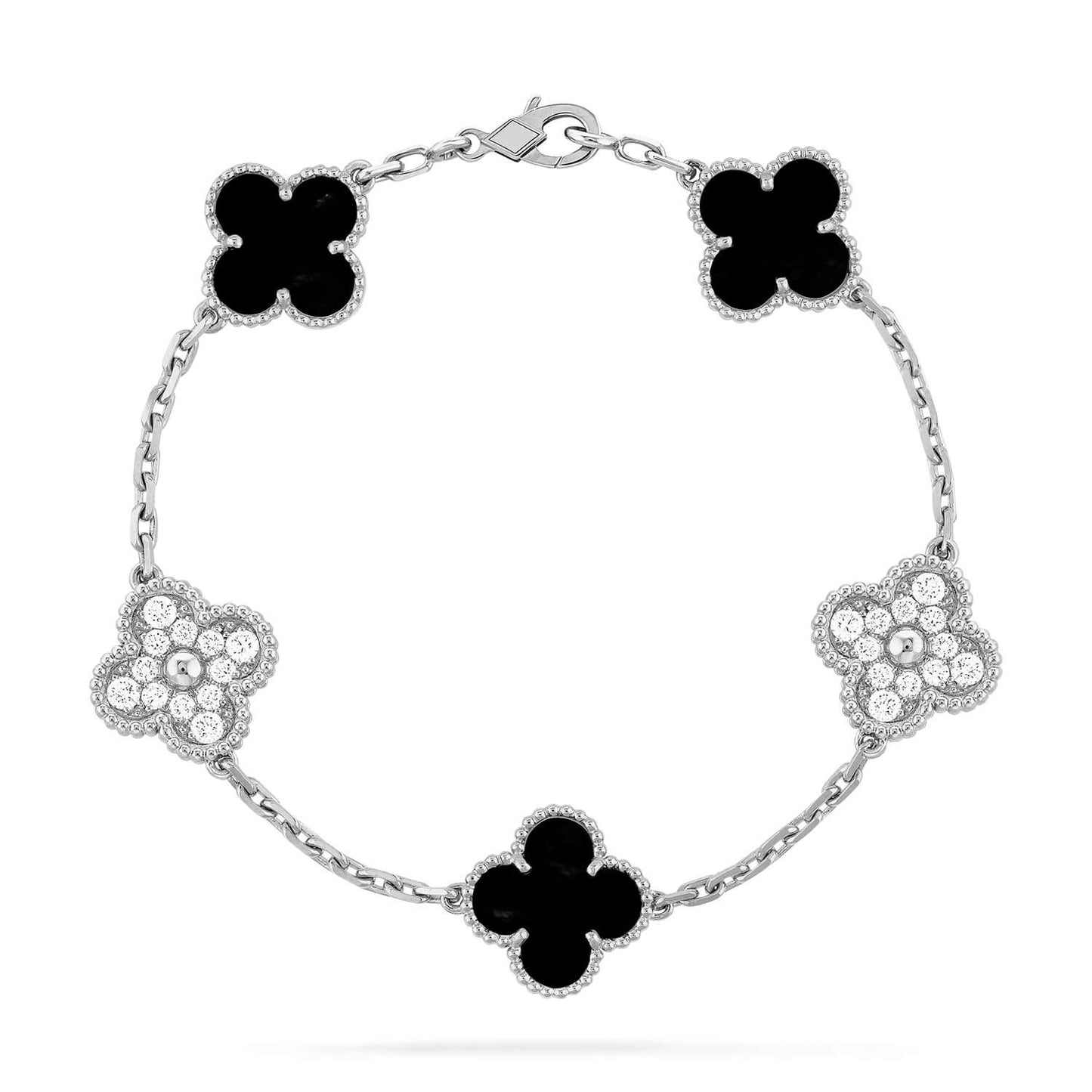 ˇGilded EraˇCLOVER 5 MOTIF ONYXS DIAMOND BRACELET SILVER