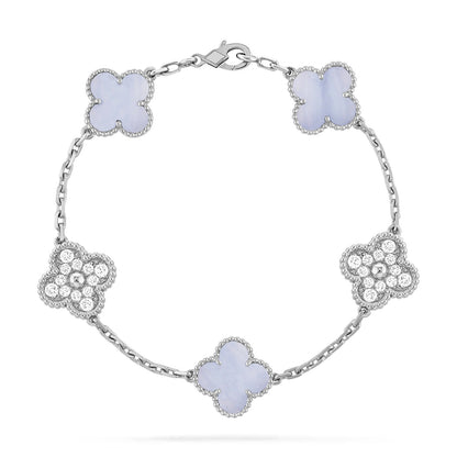 ˇGilded EraˇCLOVER  5 MOTIF DIAMOND PURPLE CHALCEDONY BRACELET SILVER