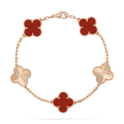 ˇGilded EraˇCLOVER  5 MOTIFS CARNELIAN GOLD BRACELET