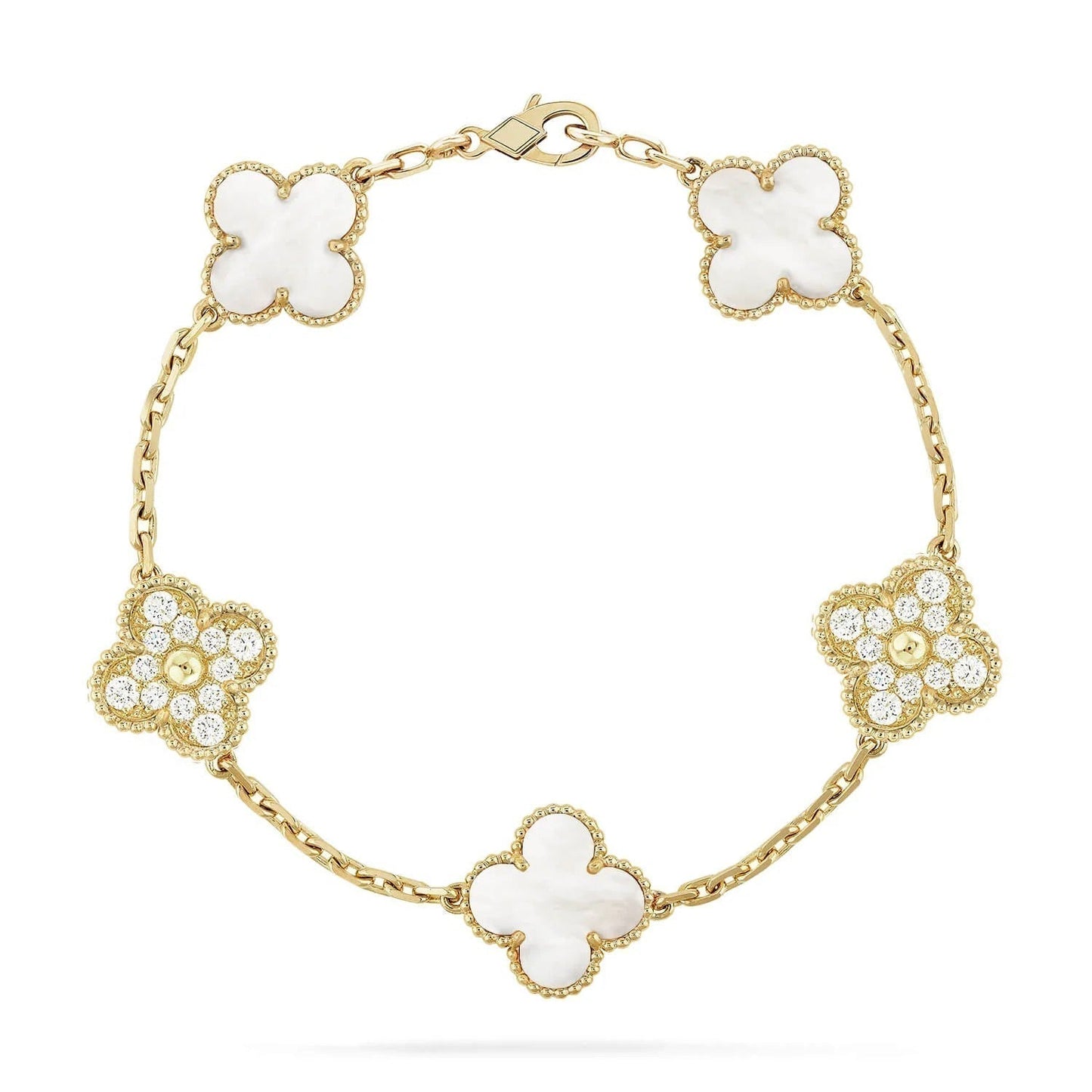 ˇGilded EraˇCLOVER BRACELET 5 MOTIF WHITE MOP DIAMOND