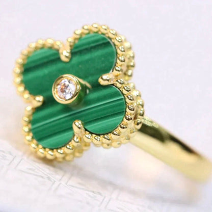 ˇGilded EraˇCLOVER MALACHITE RING GOLD DIAMOND