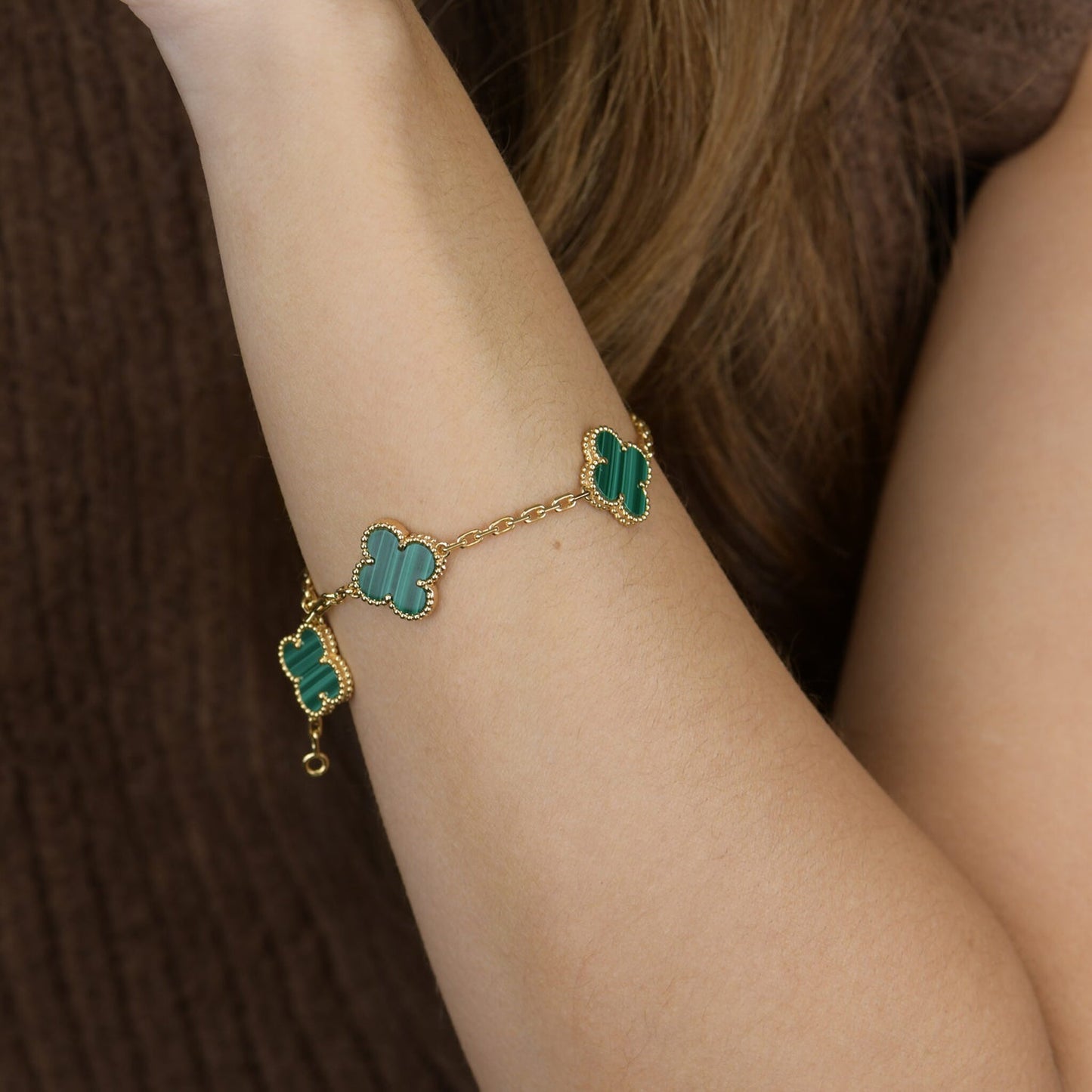 ˇGilded EraˇCLOVER 5 MOTIFS MALACHITE BRACELET