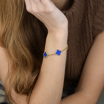 ˇGilded EraˇCLOVER 5 MOTIFS BLUE AGATE BRACELET