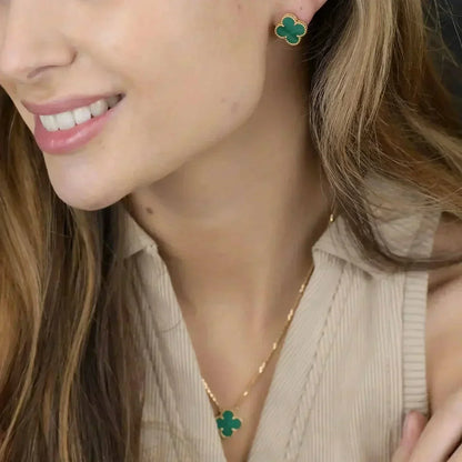 ˇGilded EraˇCLOVER MINI 9.5MM MALACHITE  EARRINGS