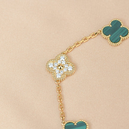 ˇGilded EraˇCLOVER  5 MOTIF MALACHITE DIAMOND BRACELET