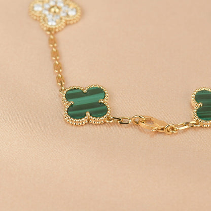 ˇGilded EraˇCLOVER  5 MOTIF MALACHITE DIAMOND BRACELET