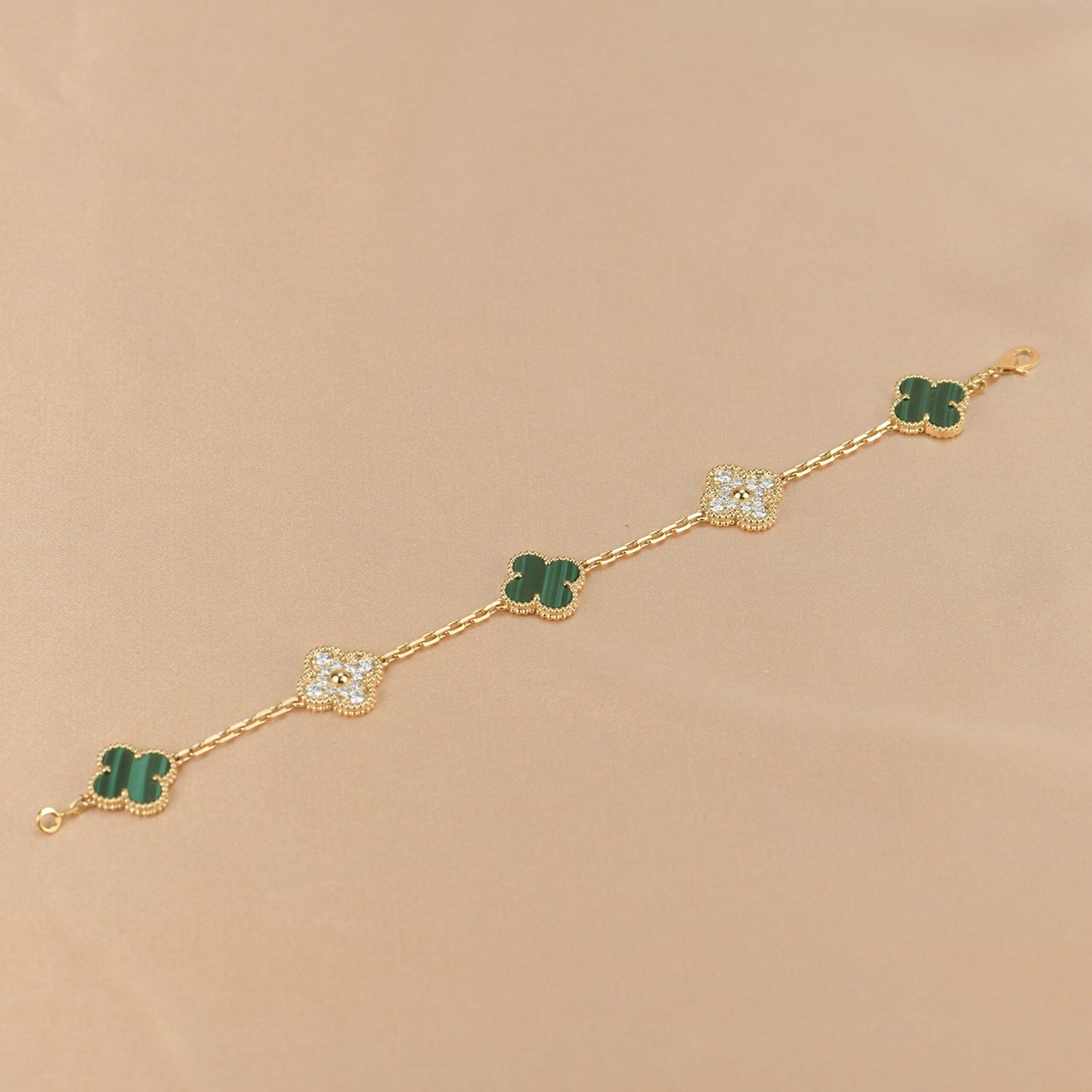 ˇGilded EraˇCLOVER  5 MOTIF MALACHITE DIAMOND BRACELET