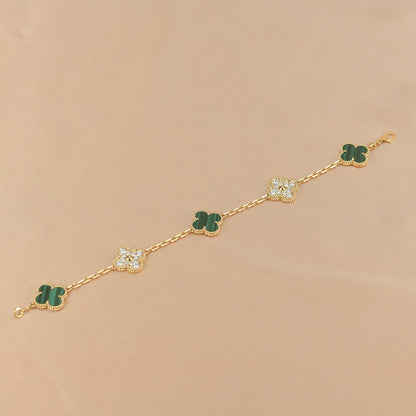 ˇGilded EraˇCLOVER  5 MOTIF MALACHITE DIAMOND BRACELET