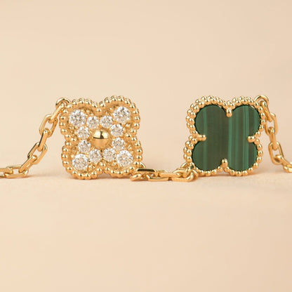 ˇGilded EraˇCLOVER  5 MOTIF MALACHITE DIAMOND BRACELET