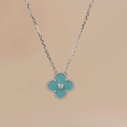ˇGilded EraˇCLOVER 15MM DIAMOND SVRES PORCELAIN  NECKLACE SILVER