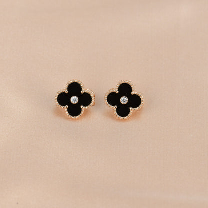 ˇGilded EraˇCLOVER MEDIUM 1 MOTIFS ONYX DIAMOND EARRINGS