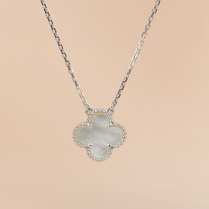 ˇGilded EraˇCLOVER  15MM WHITE MOTHER-OF-PEARL SILVER