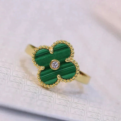 ˇGilded EraˇCLOVER MALACHITE RING GOLD DIAMOND