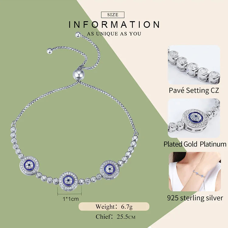 [STREET]Silver Luxury Round Blue Evil Eyes Clear Cubic Zircon Crystal