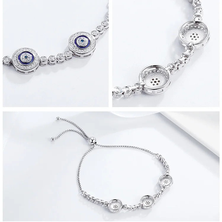 [STREET]Silver Luxury Round Blue Evil Eyes Clear Cubic Zircon Crystal
