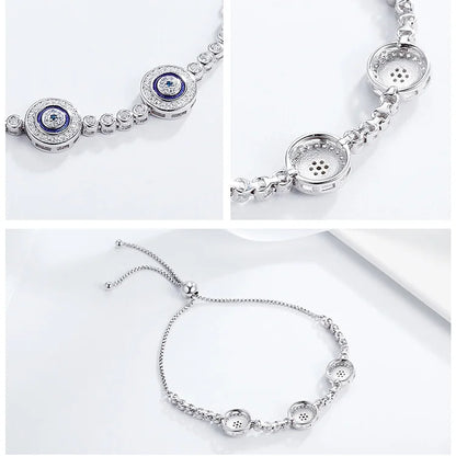 [STREET]Silver Luxury Round Blue Evil Eyes Clear Cubic Zircon Crystal