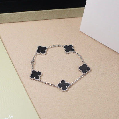 ˇGilded EraˇCLOVER 5 MOTIF ONYXS  BRACELET SILVER