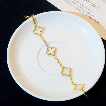 ˇGilded EraˇCLOVER 5 MOTIF ROCK CRYSTAL PINK GOLD BRACELET