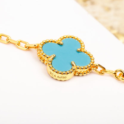 ˇGilded EraˇCLOVER 5 MOTIF TURQUOISE DIAMOND GOLD BRACELET