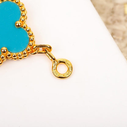 ˇGilded EraˇCLOVER 5 MOTIF TURQUOISE DIAMOND GOLD BRACELET
