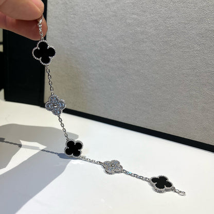 ˇGilded EraˇCLOVER 5 MOTIF ONYXS DIAMOND BRACELET SILVER