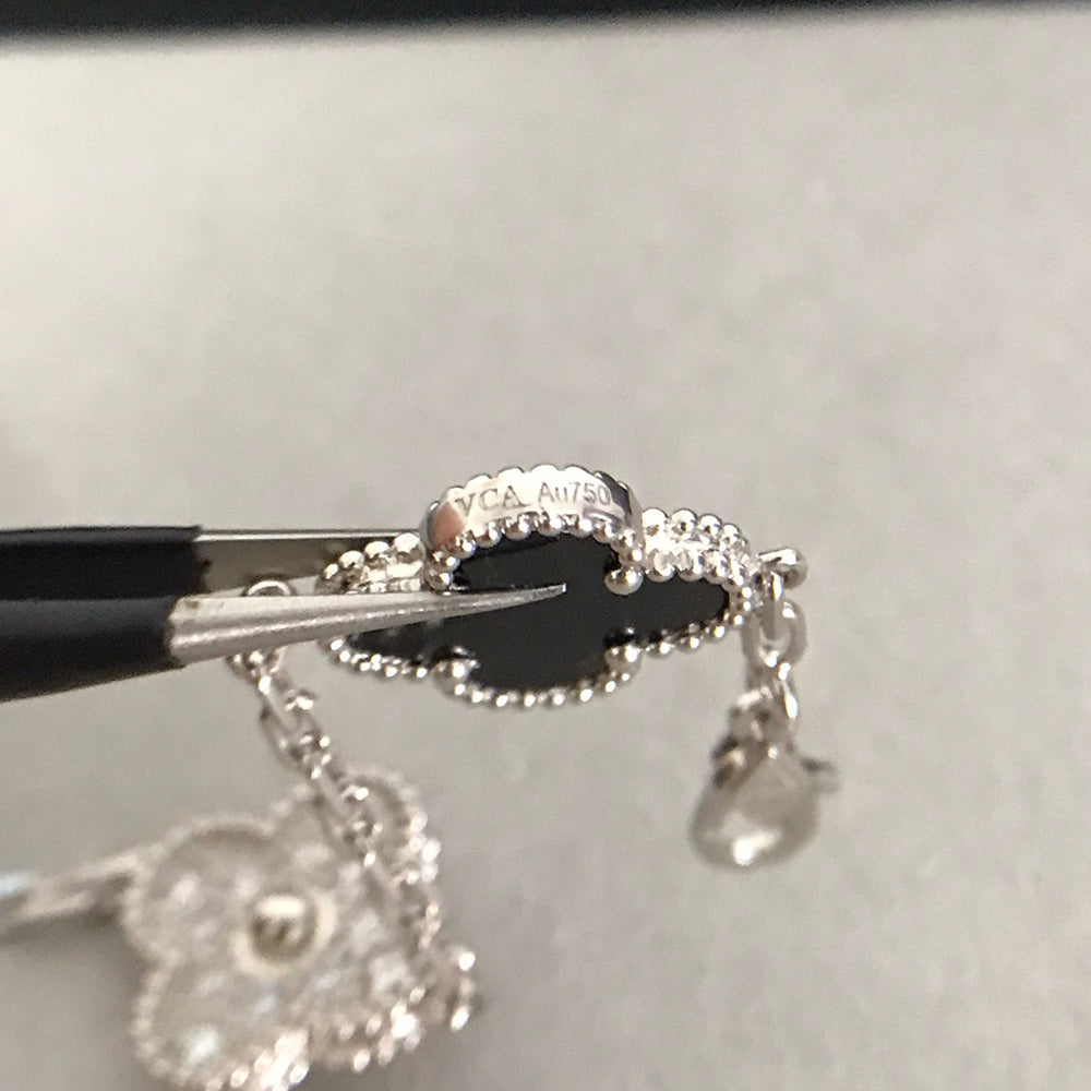 ˇGilded EraˇCLOVER 5 MOTIF ONYXS DIAMOND BRACELET SILVER
