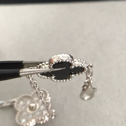 ˇGilded EraˇCLOVER 5 MOTIF ONYXS DIAMOND BRACELET SILVER