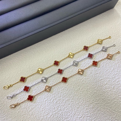 ˇGilded EraˇCLOVER 6 MOTIF RED AGATE LASER BRACELET