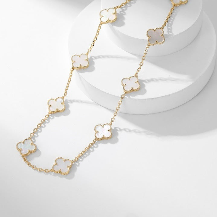ˇGilded EraˇCLOVER 10 MOTIFS WHITE MOTHER OF PEARL NECKLACE