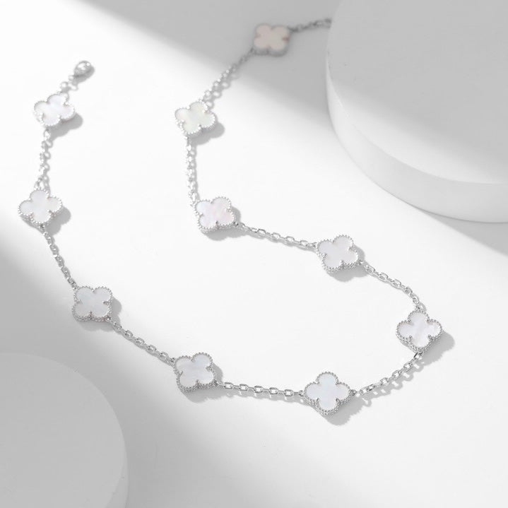 ˇGilded EraˇCLOVER 10 MOTIFS WHITE MOTHER OF PEARL NECKLACE