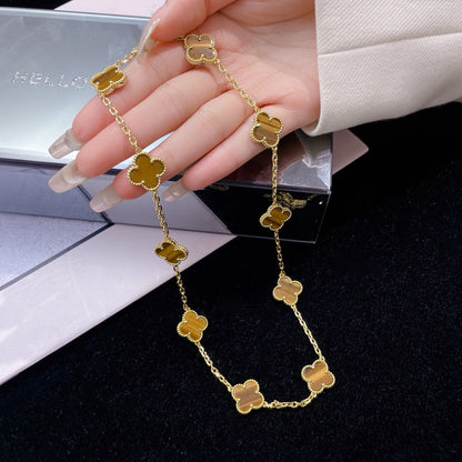 ˇGilded EraˇCLOVER 10 MOTIFS TIGER EYE NECKLACE