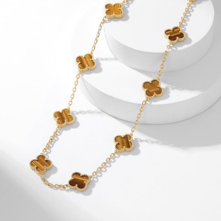 ˇGilded EraˇCLOVER 10 MOTIFS TIGER EYE NECKLACE