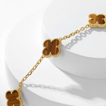 ˇGilded EraˇCLOVER 10 MOTIFS TIGER EYE NECKLACE