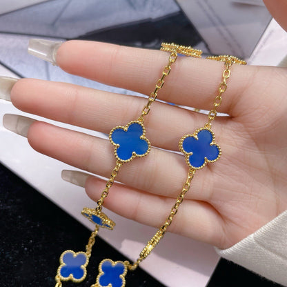 ˇGilded EraˇCLOVER 10 MOTIFS BLUE AGATE NECKLACE