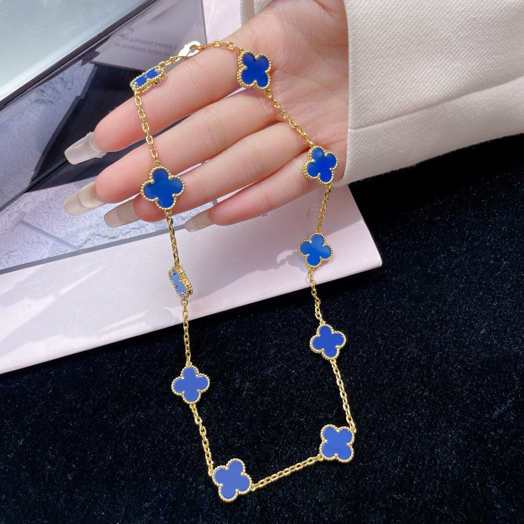 ˇGilded EraˇCLOVER 10 MOTIFS BLUE AGATE NECKLACE