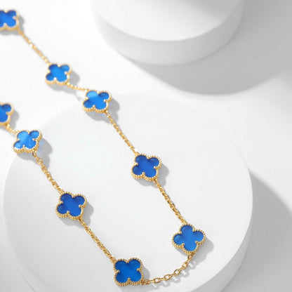 ˇGilded EraˇCLOVER 10 MOTIFS BLUE AGATE NECKLACE