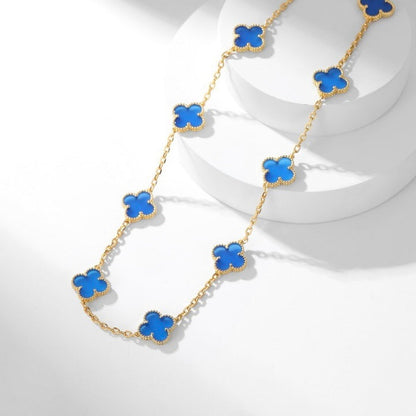 ˇGilded EraˇCLOVER 10 MOTIFS BLUE AGATE NECKLACE