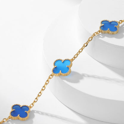 ˇGilded EraˇCLOVER 10 MOTIFS BLUE AGATE NECKLACE