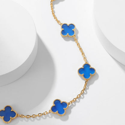 ˇGilded EraˇCLOVER 10 MOTIFS BLUE AGATE NECKLACE