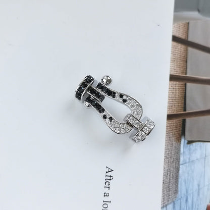 ˇGilded EraˇFORCE LARGE HORSESHOE BLACK WHITE DIAMOND BRACELET SILVER