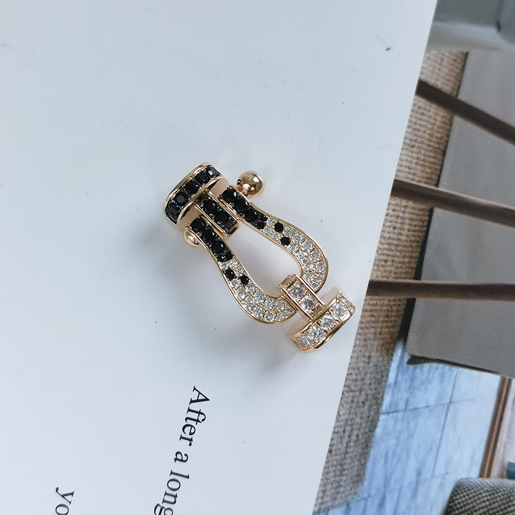 ˇGilded EraˇFORCE LARGE HORSESHOE BLACK WHITE DIAMOND BRACELET ROSE GOLD