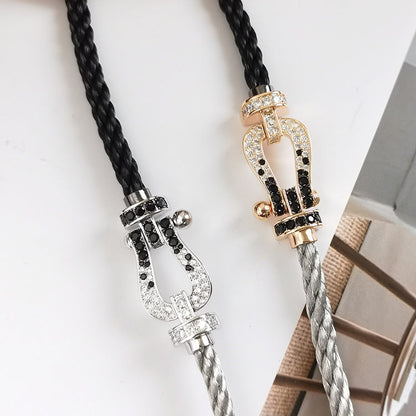 ˇGilded EraˇFORCE LARGE HORSESHOE BLACK WHITE DIAMOND BRACELET ROSE GOLD
