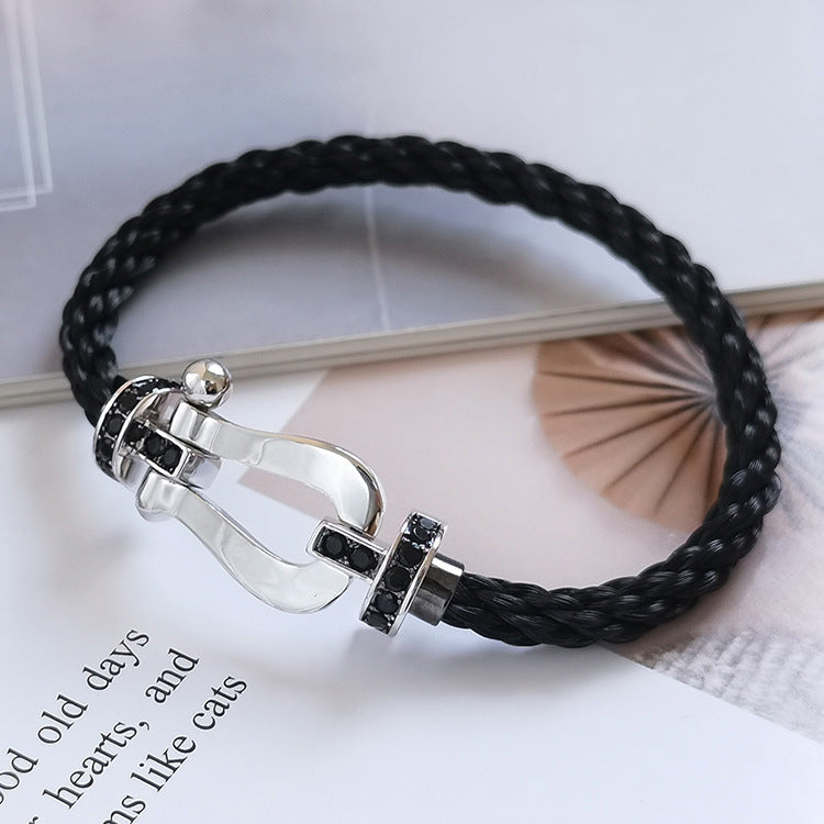 ˇGilded EraˇFORCE LARGE HORSESHOE BLACK DIAMOND BRACELET SILVER