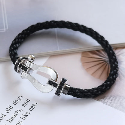 ˇGilded EraˇFORCE LARGE HORSESHOE BLACK DIAMOND BRACELET SILVER