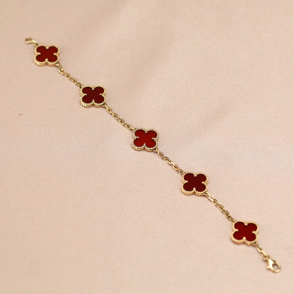 ˇGilded EraˇCLOVER 5 MOTIFS RED AGATE  BRACELET