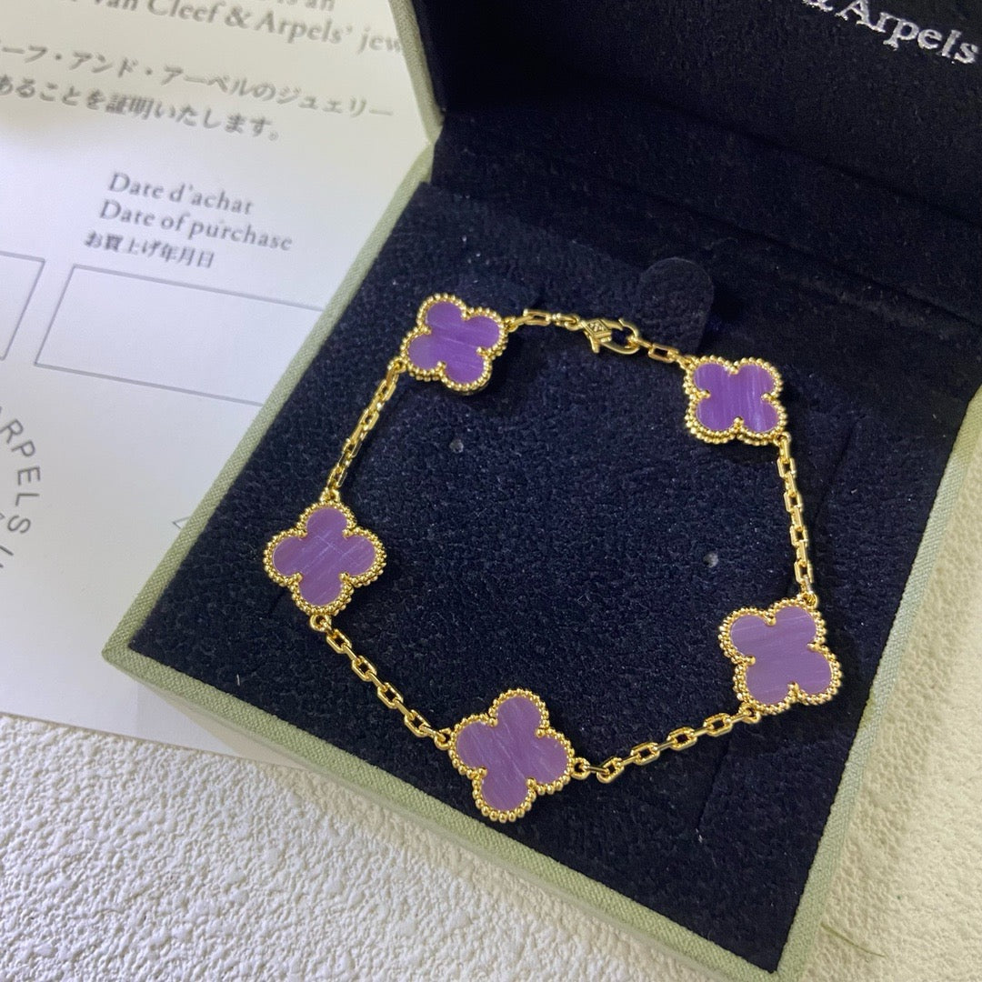 ˇGilded EraˇCLOVER  5 MOTIFS  PURPLE VIOLET BRACELET