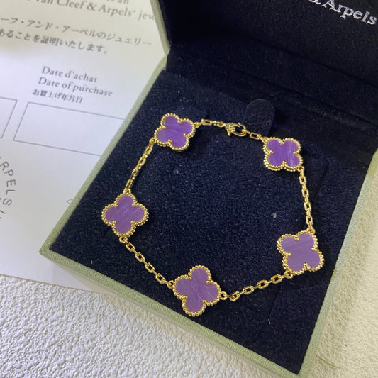 ˇGilded EraˇCLOVER  5 MOTIFS  PURPLE VIOLET BRACELET