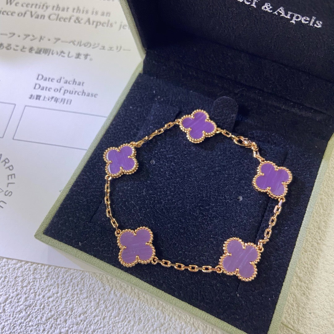 ˇGilded EraˇCLOVER  5 MOTIFS  PURPLE VIOLET BRACELET